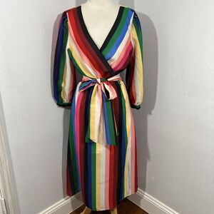 Alice Olivia Midi Dress Womens 8 Rainbow Stripe Tie‎ Dyanna Wrap Festival Y2K